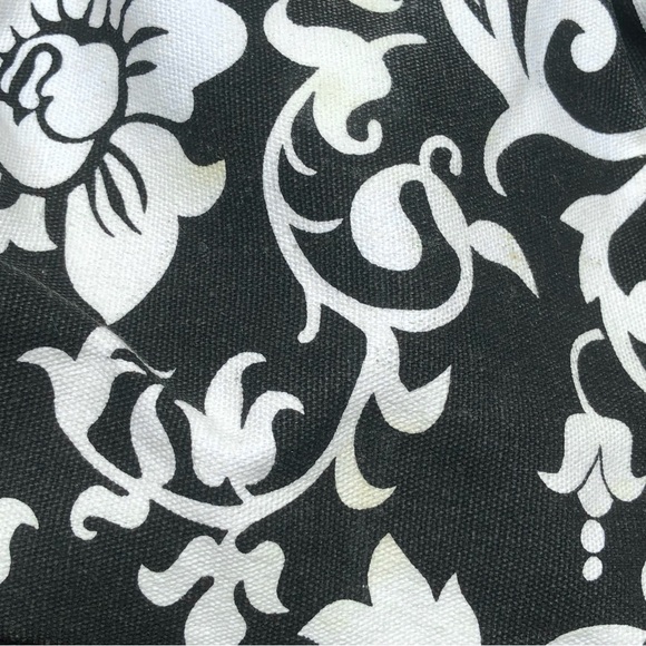 Floral Large Clutch Wooden Hand Bag Black White Summer Spring 100% Cotton Chic - Picture 12 of 16